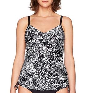24 & Ocean Black & White Side Tie Tankini Top